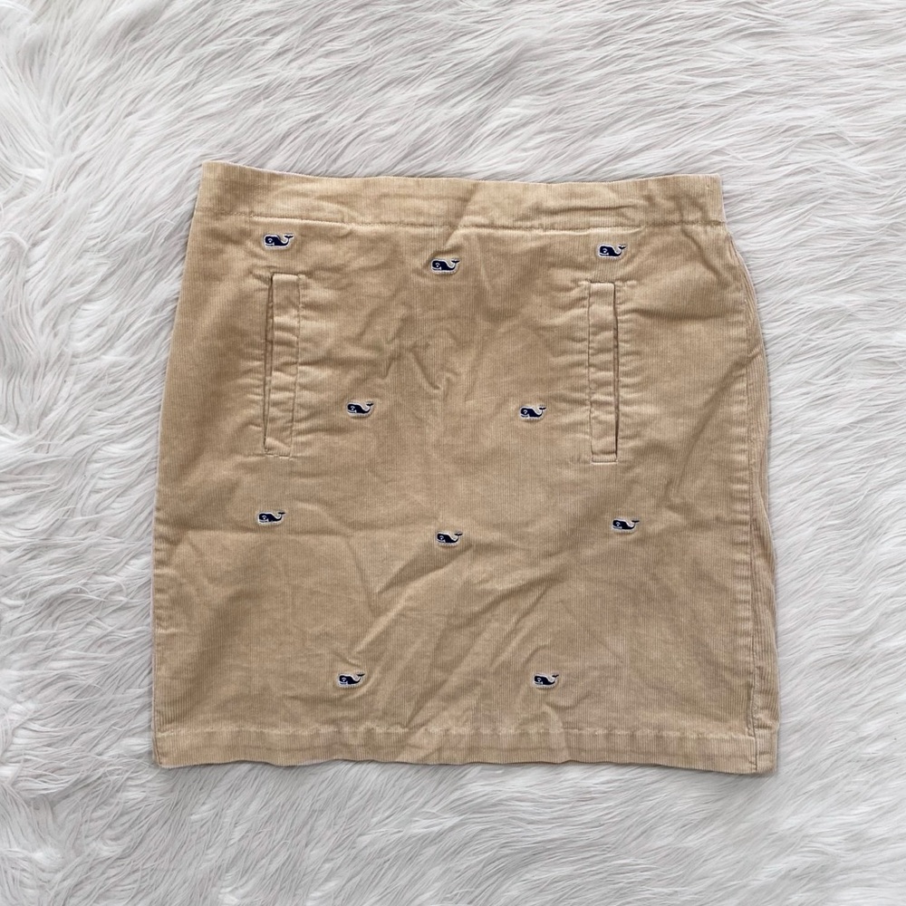 Vineyard Vines Girls 14 Tan Corduroy Blue Whale Patch Embroidered Skirt Preppy